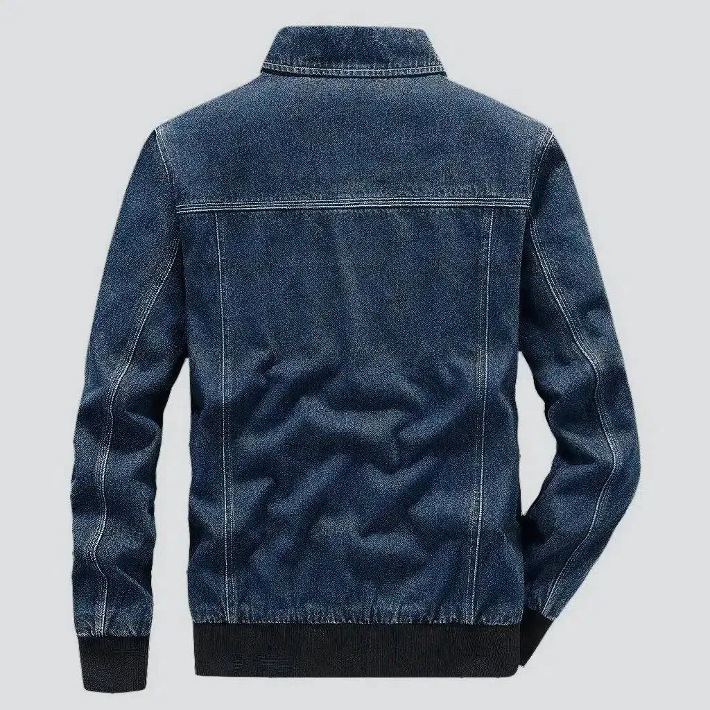 Rubber hem & sleeves denim jacket
 for men