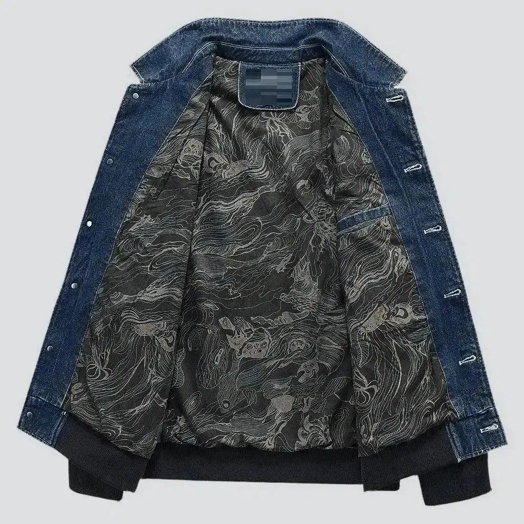 Rubber hem & sleeves denim jacket
 for men