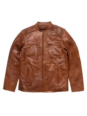 Tan Brown Biker Shirt Style Leather Jacket