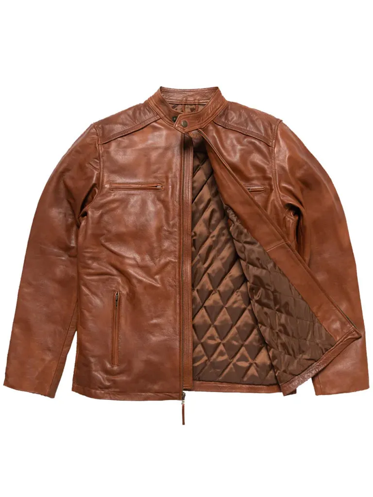 Tan Brown Biker Shirt Style Leather Jacket