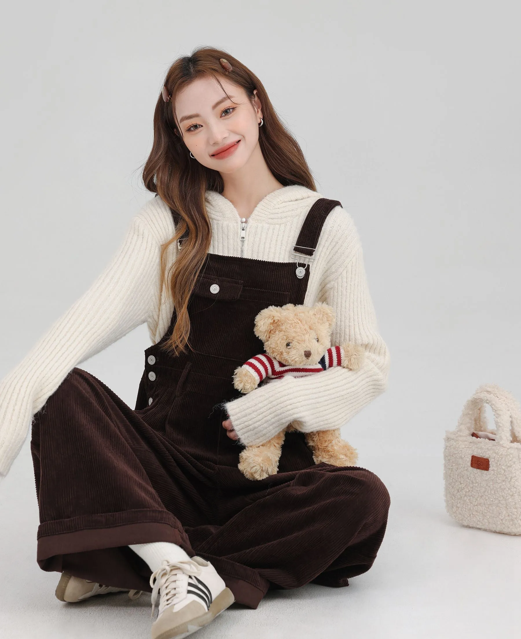 Winter Women Jumpsuit Causel Long Overalls Corduroy Wide leg Trouser