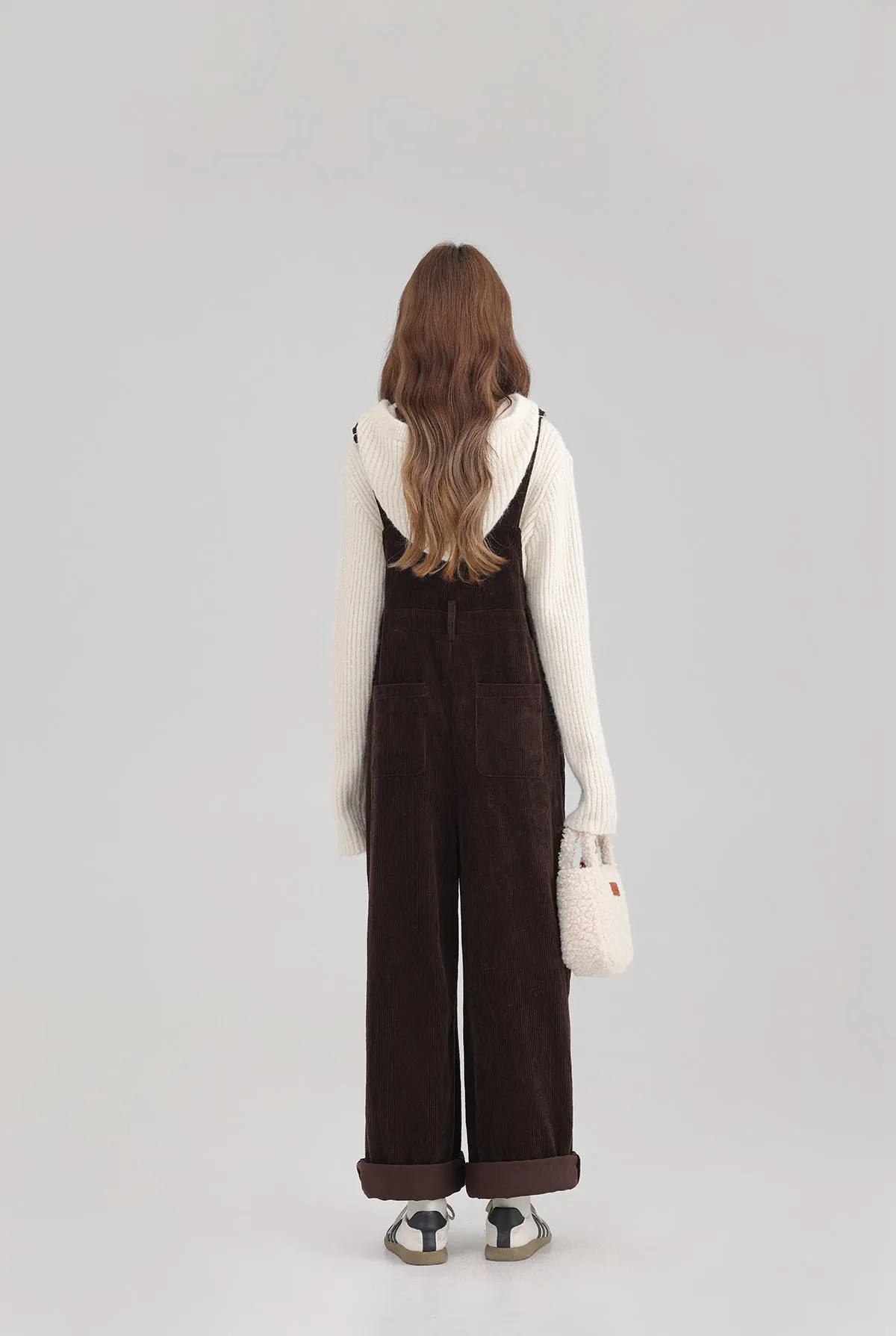 Winter Women Jumpsuit Causel Long Overalls Corduroy Wide leg Trouser