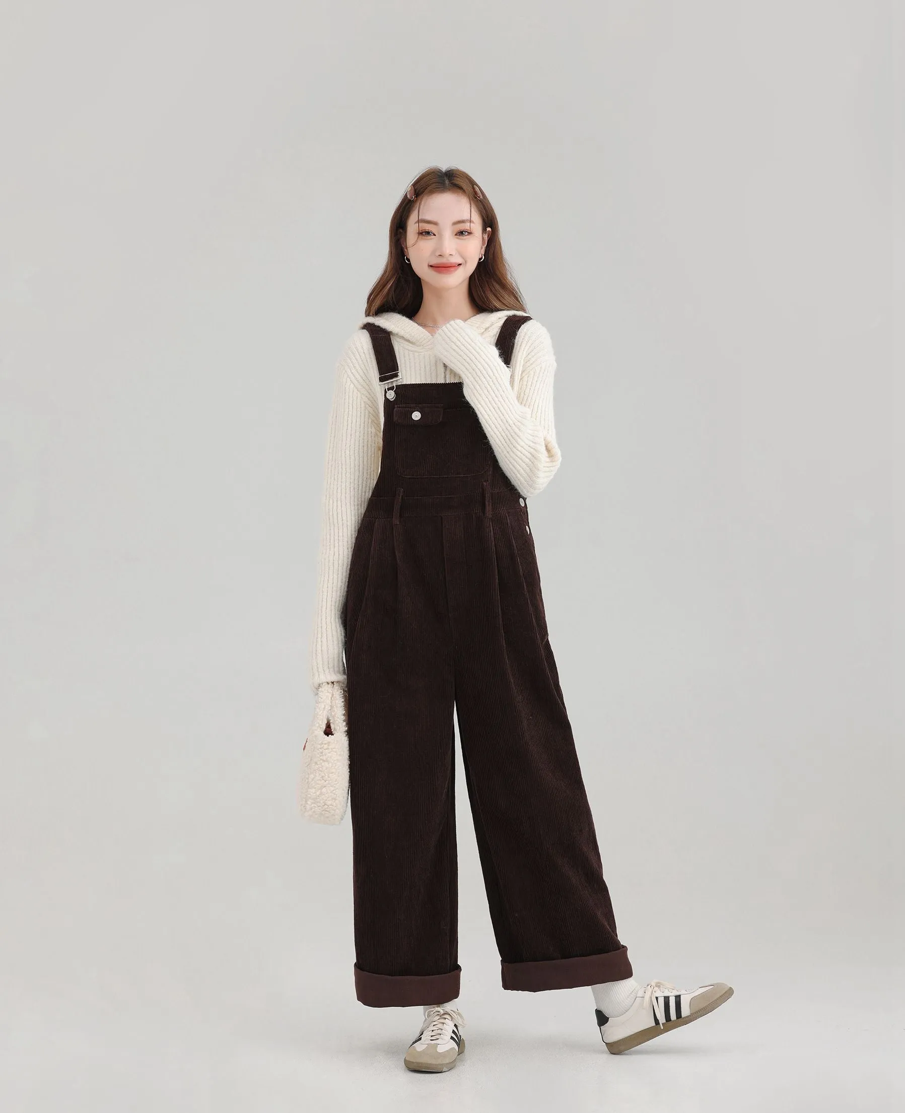 Winter Women Jumpsuit Causel Long Overalls Corduroy Wide leg Trouser