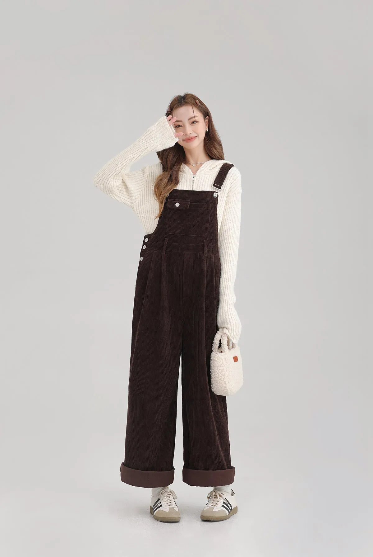 Winter Women Jumpsuit Causel Long Overalls Corduroy Wide leg Trouser